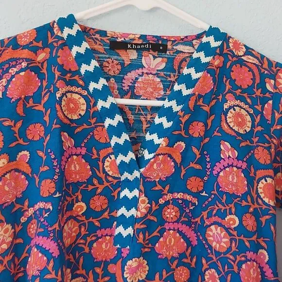 Khaadi Women's Intricate Multicolor Damask Print Shark Hem Trapeze Top - Picture 6 of 9